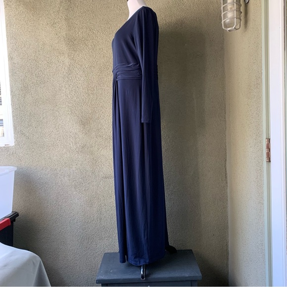 “Calvin Klein” Navy Long-Sleeve Polyester Jersey Knit Maxi-Dress size 14 - Picture 4 of 12
